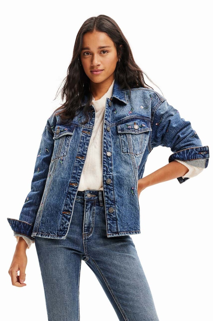 Desigual kurtka jeansowa bez kaptura niebieski 23WWED02