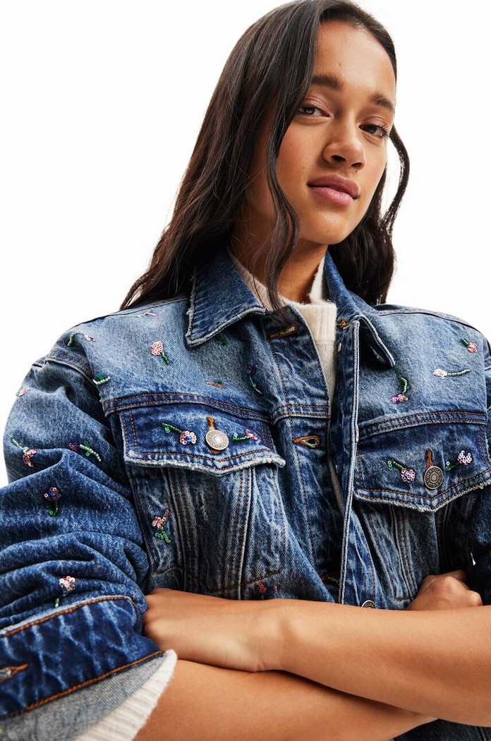 Odzież Desigual kurtka jeansowa 23WWED02 niebieski