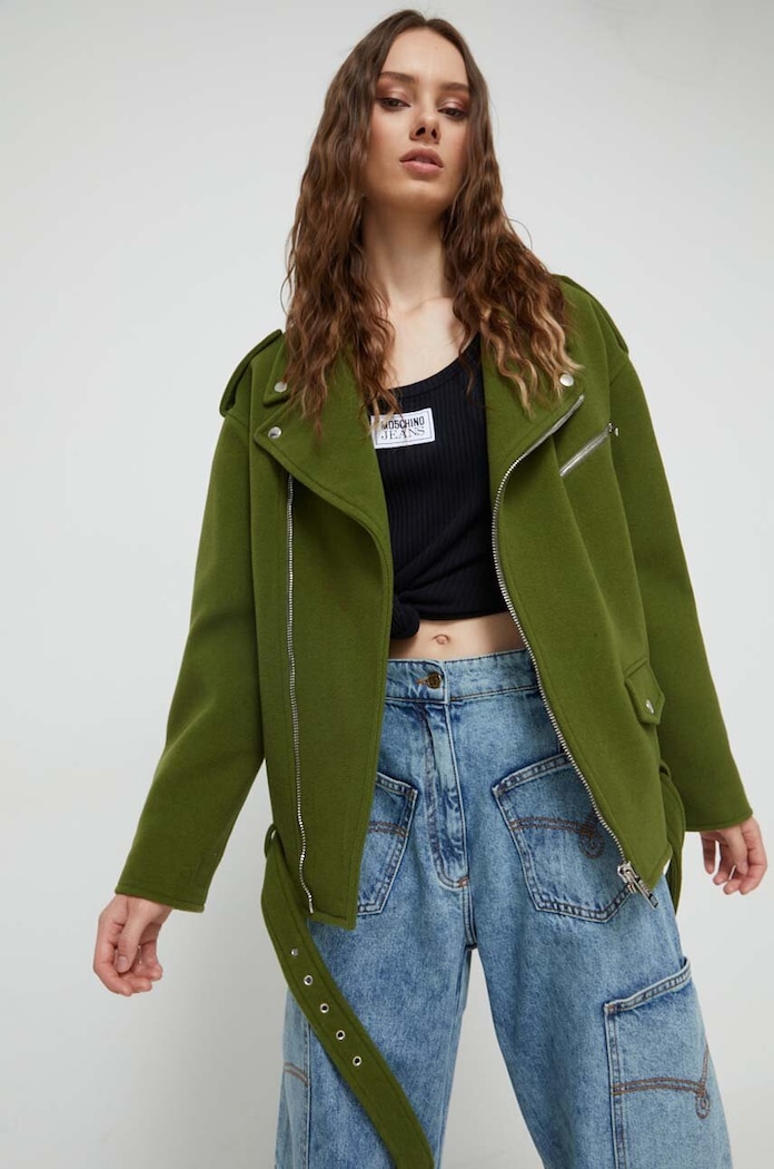 Vlnená bunda Moschino Jeans bez kapucne zelená 0610.8725