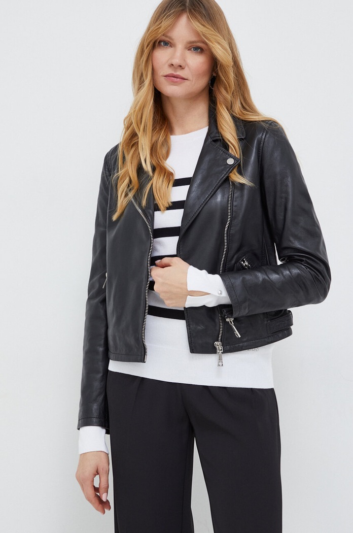 Usnjena biker jakna Guess črna W3BL83.L0O00
