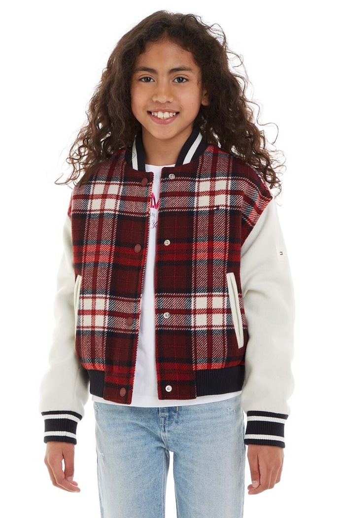 Tommy Hilfiger kurtka bomber dziecięca z domieszką wełny przejściowe czerwony KG0KG07543.128.176.9BYX