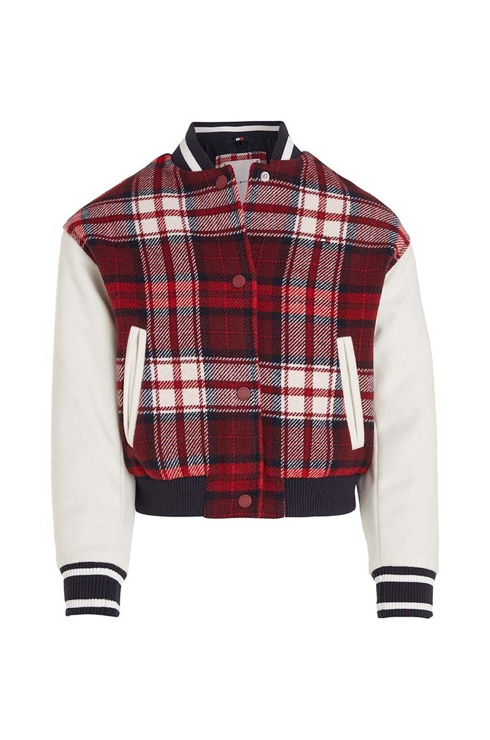 Tommy Hilfiger kurtka bomber dziecięca z domieszką wełny KG0KG07543.128.176.9BYX czerwony AW23