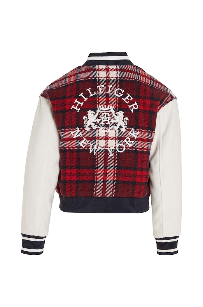 Dziewczynka Tommy Hilfiger kurtka bomber dziecięca z domieszką wełny KG0KG07543.128.176.9BYX czerwony