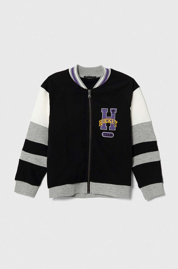 Sisley bluza bawełniana dziecięca aplikacja czarny 3J68X500R.G.SEASONAL