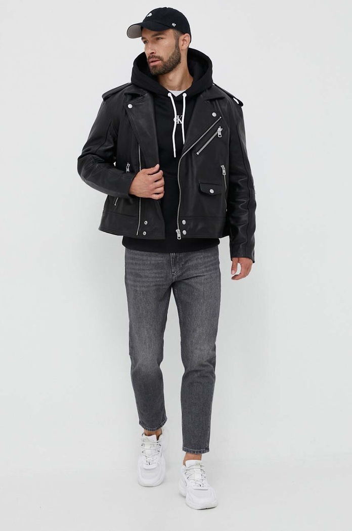 Calvin Klein Jeans ramoneska skórzana J30J323398 czarny AW23
