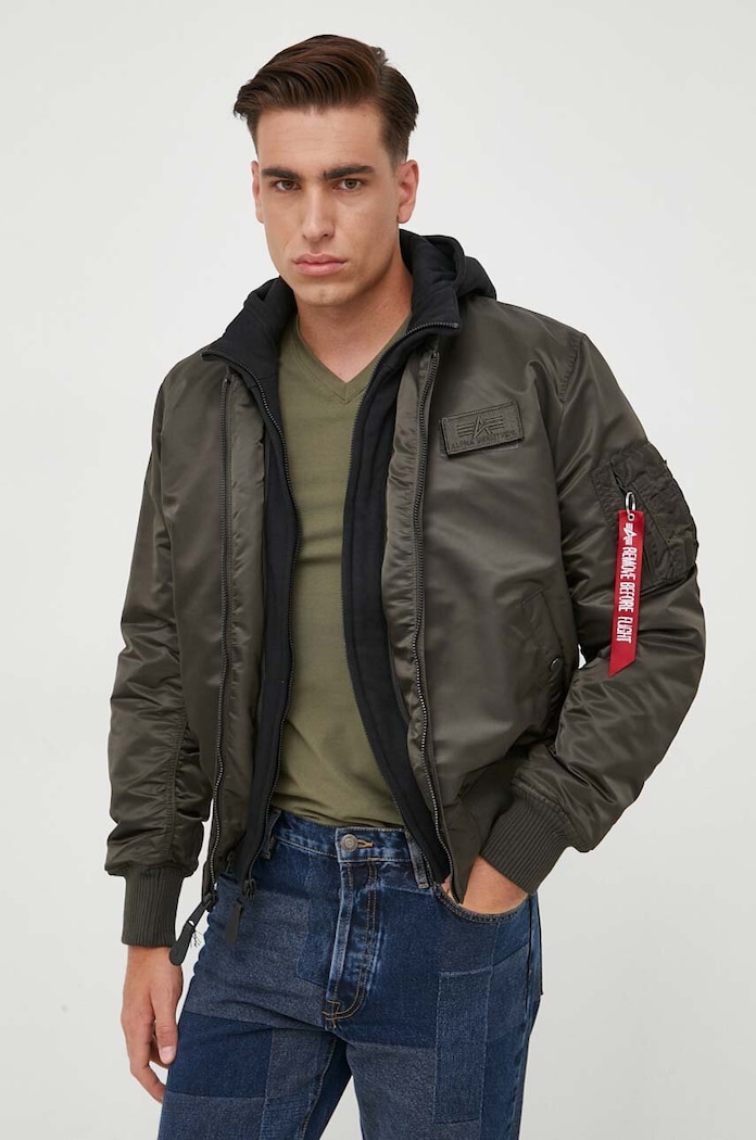 Alpha Industries geacă bomber MA-1 D-Tec Hood Bomber cu captuseala verde 183110.413