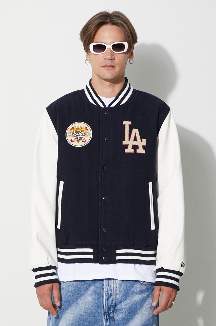 New Era kurtka bomber z domieszką wełny przejściowe granatowy 60416326