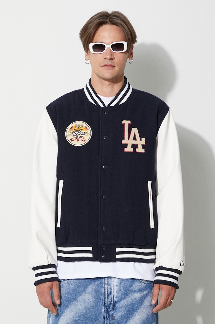 New Era kurtka bomber z domieszką wełny przejściowe granatowy 60416326