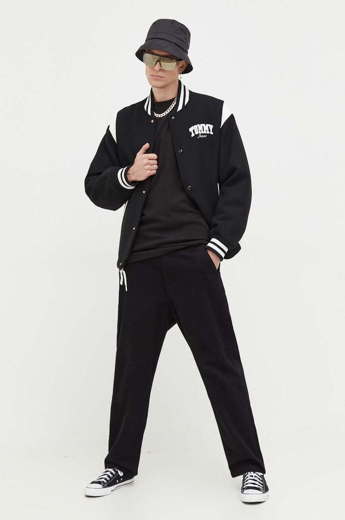 Bomber μπουφάν από μαλλί Tommy Jeans DM0DM17223 μαύρο AW23