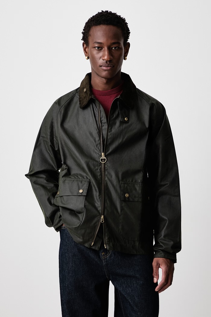 Barbour Мъжко яке от промазана материя BEDALE зелен MWX2205