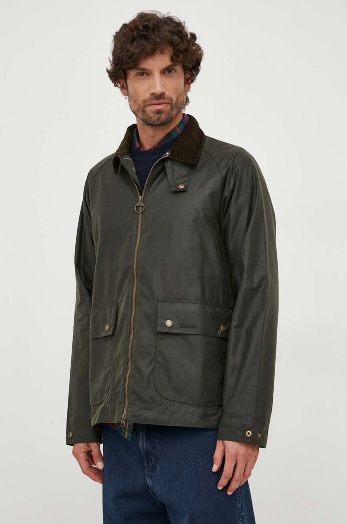 Barbour kurtka bawełniana Short Bedale Wax Jacket nieocieplane zielony MWX2205