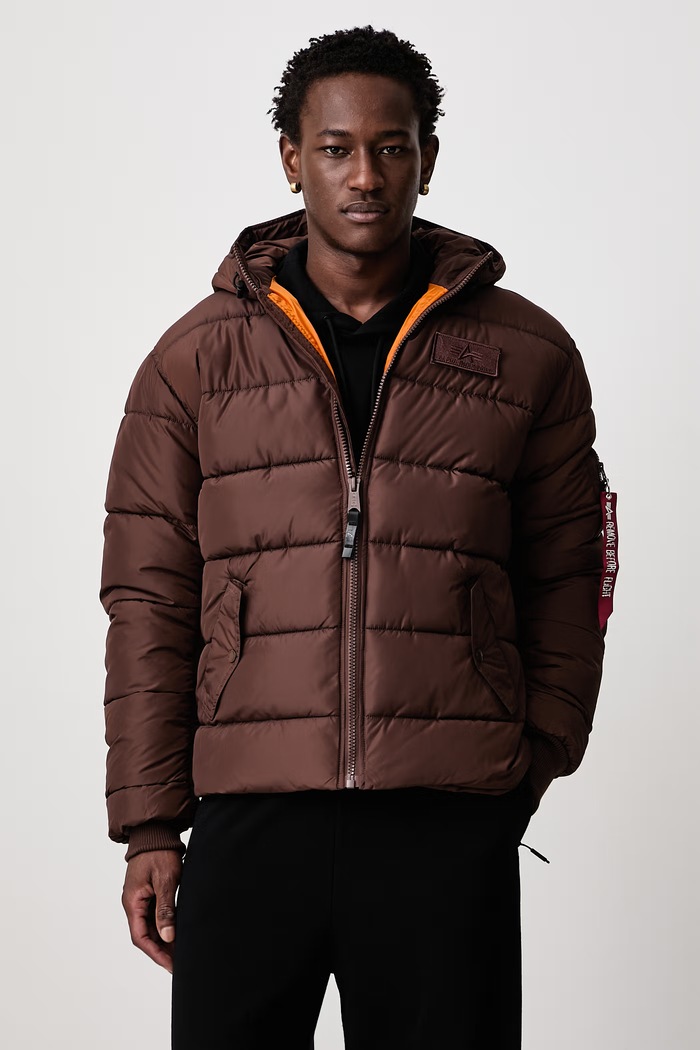 Alpha Industries Kurtka zimowa męska Hooded Puffer Alpha Faux Down brązowy 118113