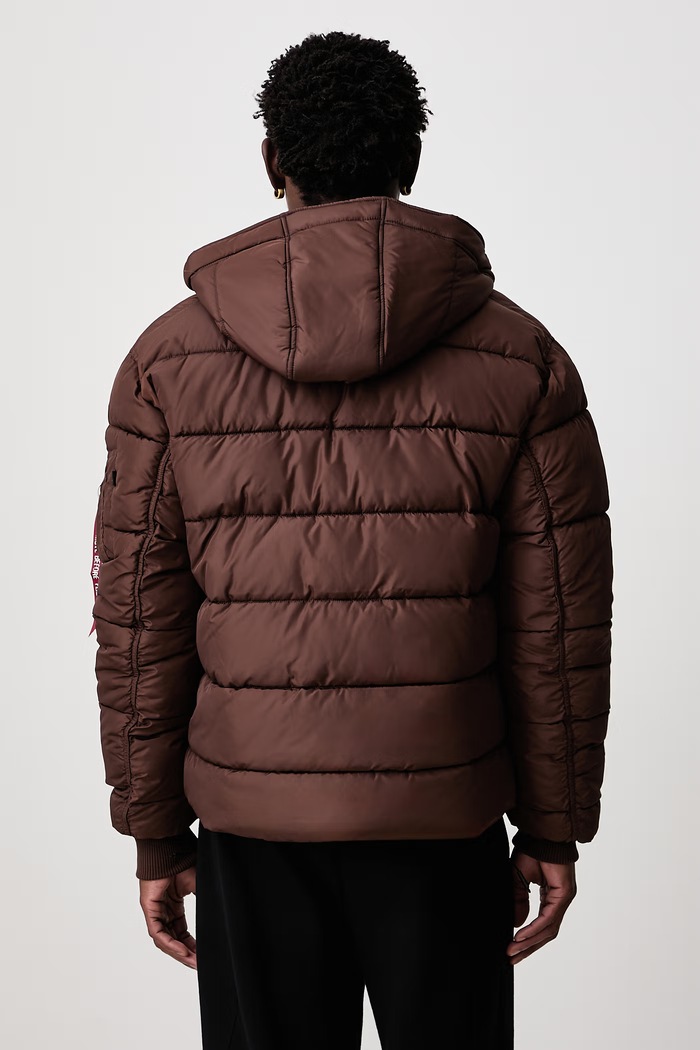 Odzież Alpha Industries Kurtka zimowa męska Hooded Puffer Alpha Faux Down 118113 brązowy