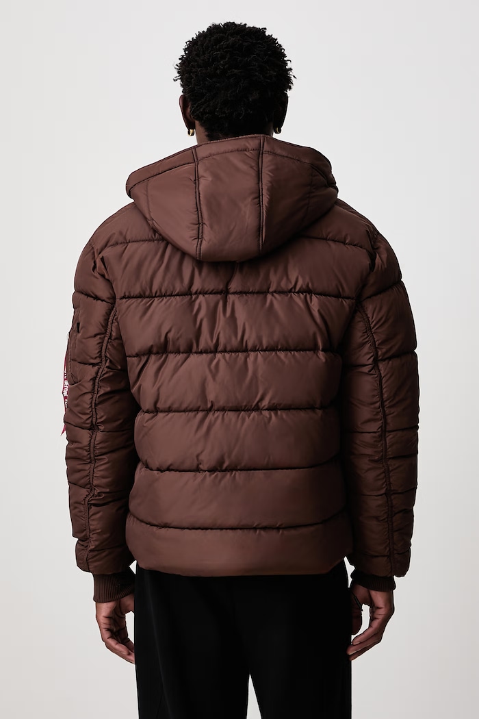 Odzież Alpha Industries Kurtka zimowa męska Hooded Puffer Alpha Faux Down 118113 brązowy