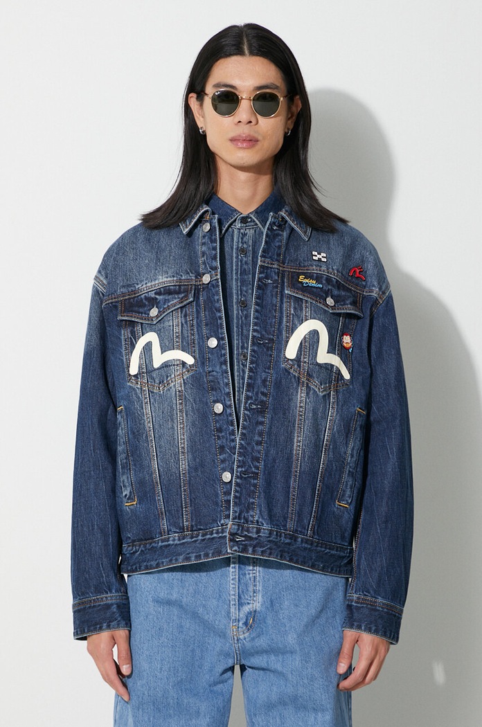 Džínová bunda Evisu Inari Mask Printed modrá 2EAHTM3DJ1001LFCT