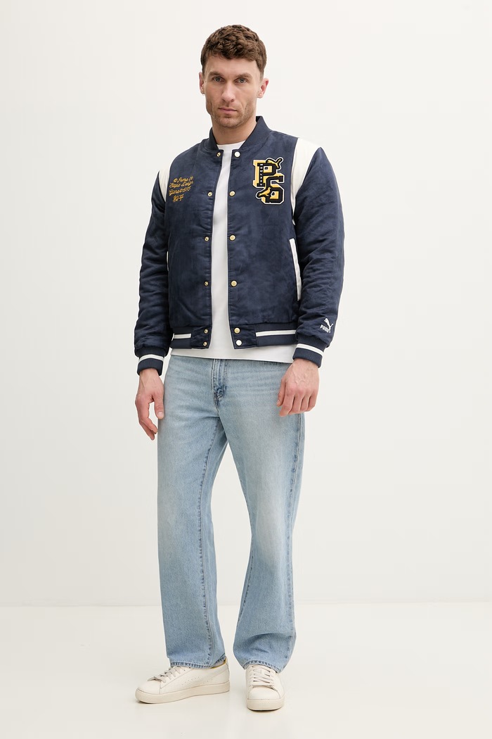 Puma geacă bomber PUMA X STAPLE Varsity Jacket 622203 bleumarin AW23