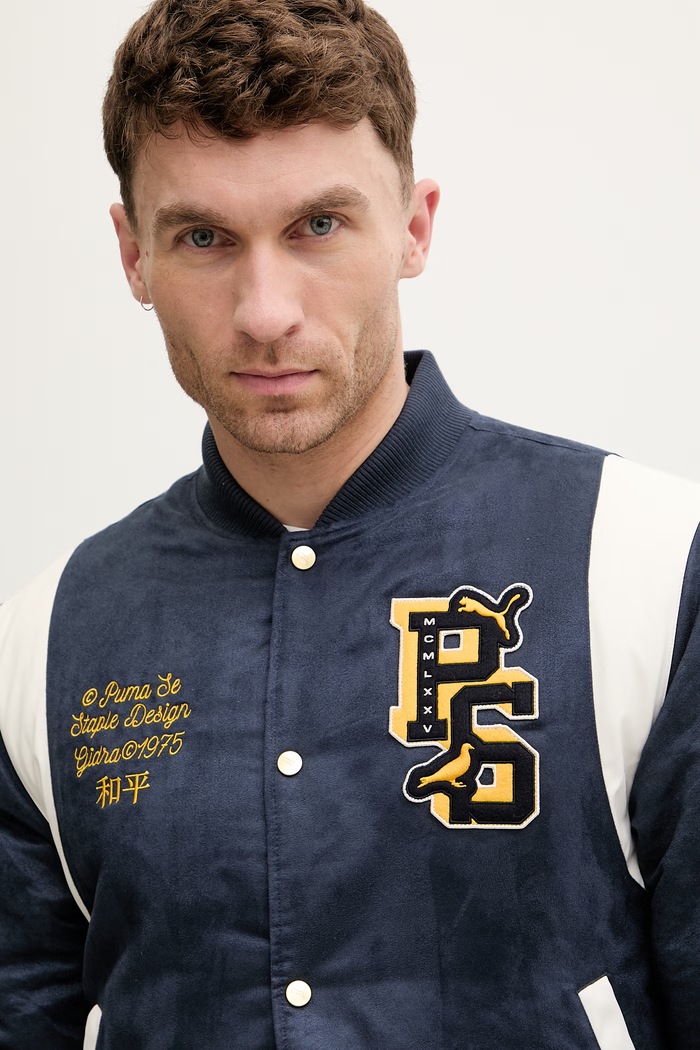 Puma geacă bomber PUMA X STAPLE Varsity Jacket bleumarin 622203