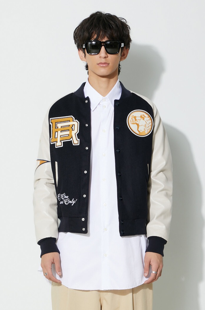 Bomber jakna s primesjo volne Baracuta Varsity Bomber BRCPS0996 mornarsko modra