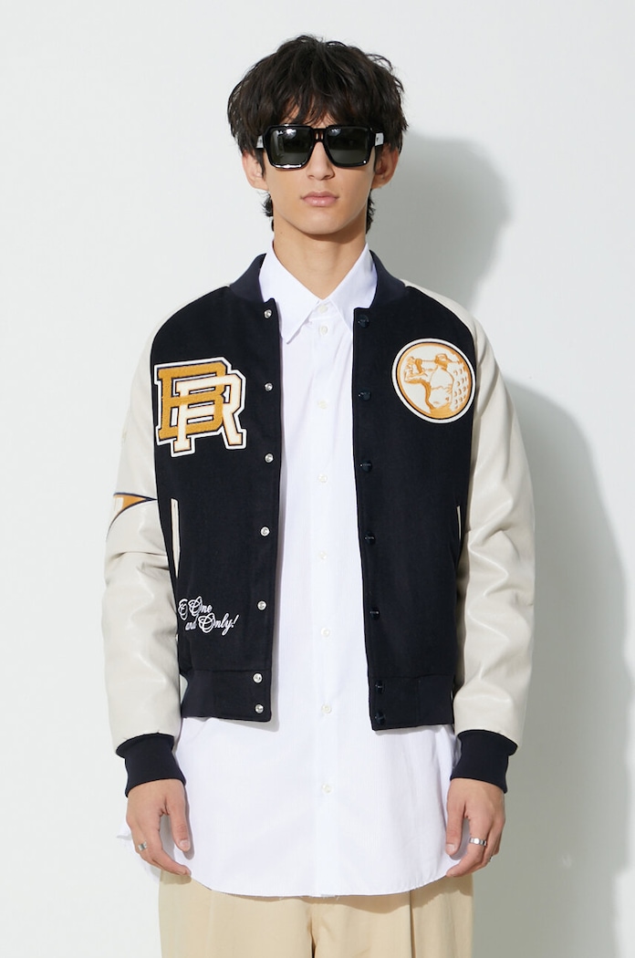 Bomber jakna s primesjo volne Baracuta Varsity Bomber BRCPS0996 mornarsko modra