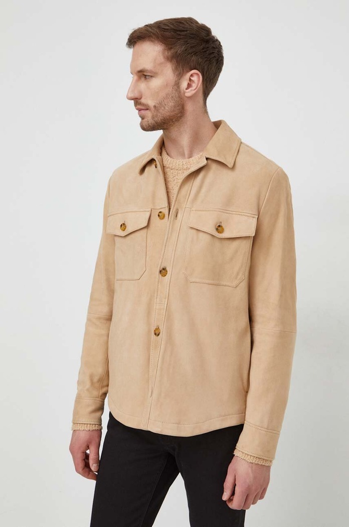 Michael Kors geaca din piele intoarsa necaptusit bej CR4805D4R4