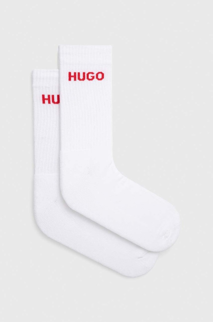 HUGO κάλτσες ανδρικές με βαμβάκι 6P QS RIB LOGO CC 6-pack ψηλές κάλτσες λευκό 50510187