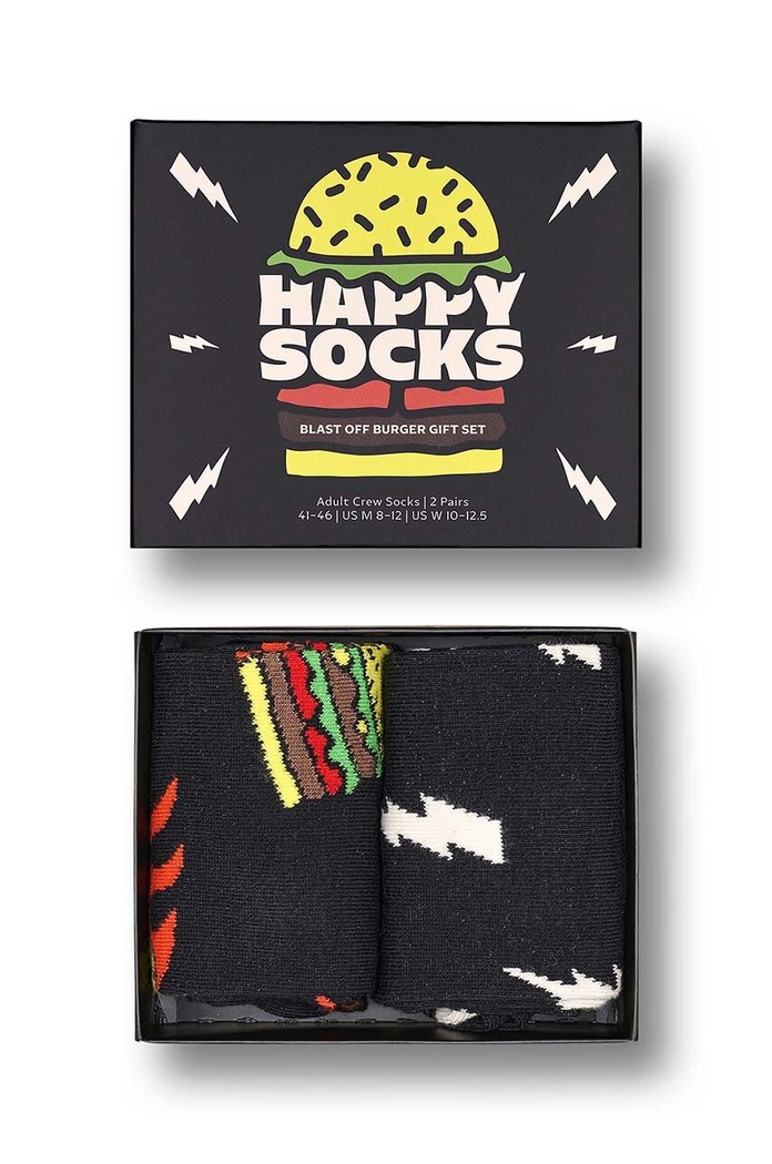 Happy Socks zokni Blast Off Burger Socks 2 pár hosszúszárú zokni fekete P000310