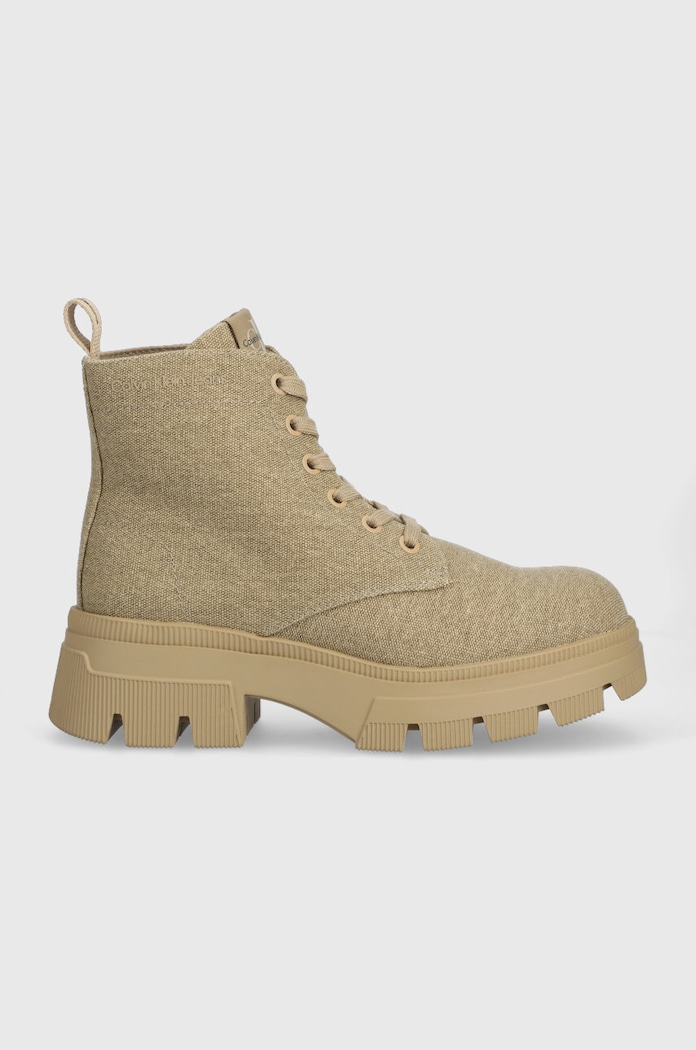 Čizme Calvin Klein Jeans CHUNKY COMBAT LACEUP na vezanje bež YW0YW01239