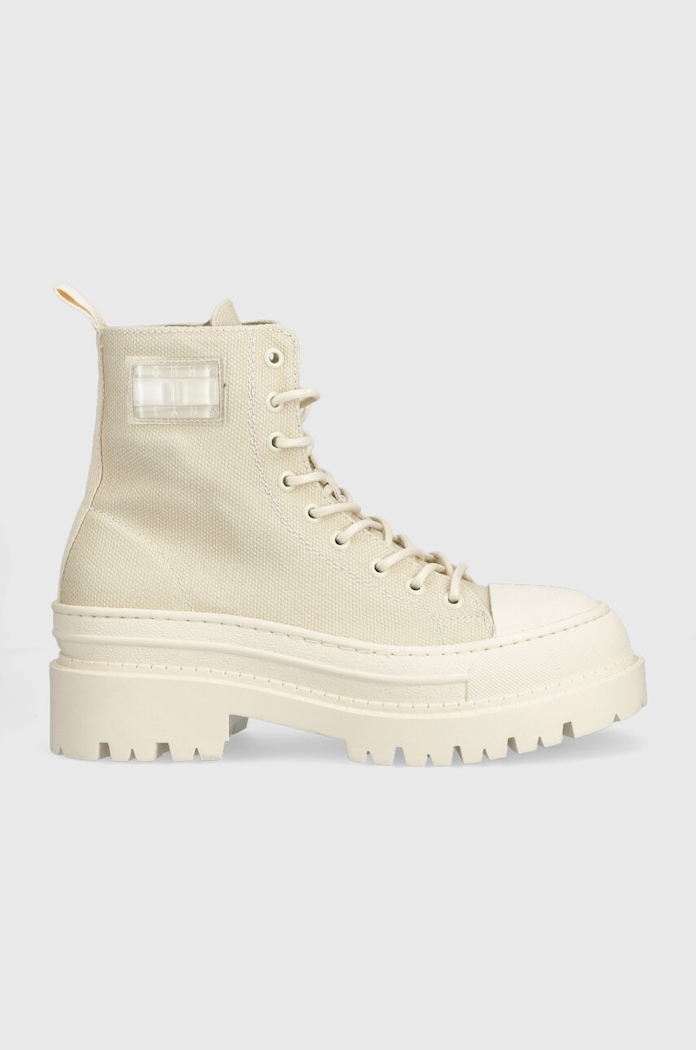 Členkové topánky Tommy Jeans TJW FOXING CANVAS BOOT platforma béžová EN0EN02216