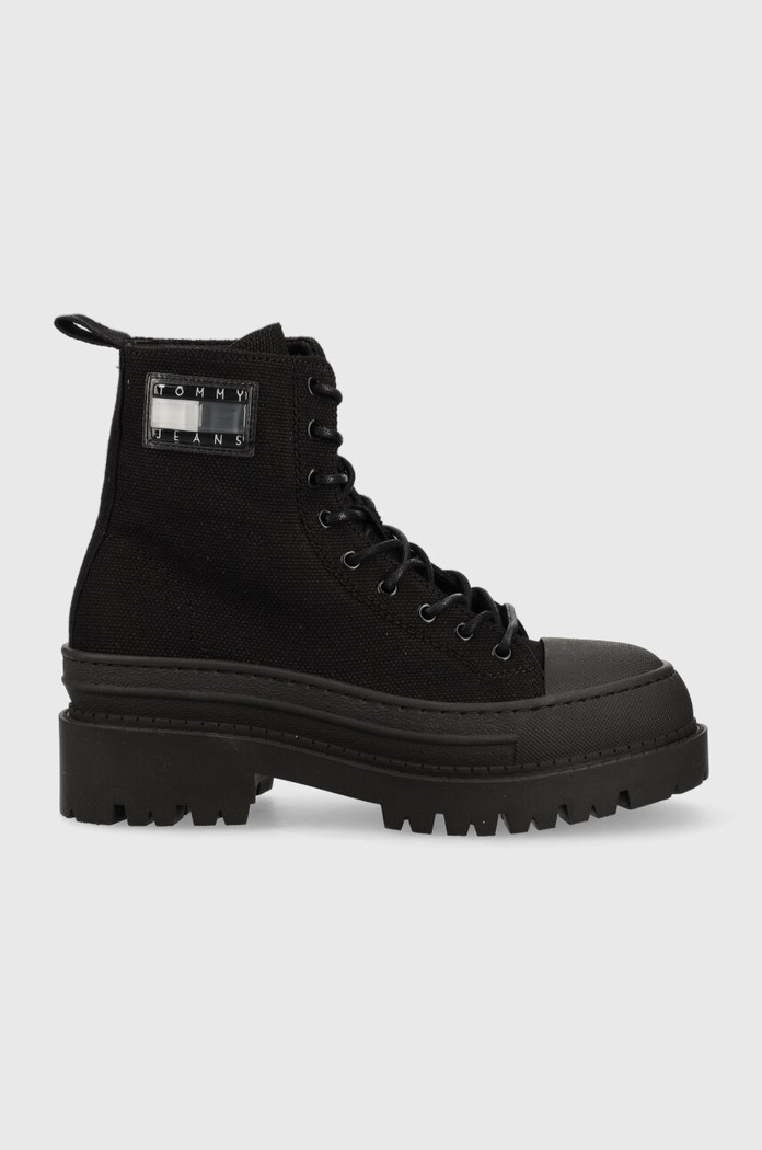 Gležnarji Tommy Jeans TJW FOXING CANVAS BOOT Tekstil črna EN0EN02216