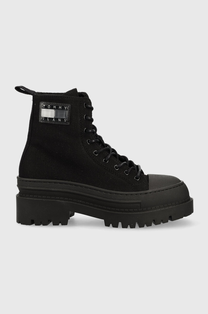 Gležnarji Tommy Jeans TJW FOXING CANVAS BOOT Tekstil črna EN0EN02216