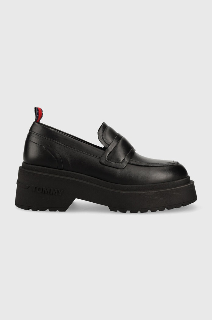 Usnjeni mokasini Tommy Jeans TJW AVA LOAFER Platforma črna EN0EN02218