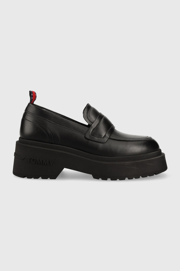 Usnjeni mokasini Tommy Jeans TJW AVA LOAFER Platforma črna EN0EN02218