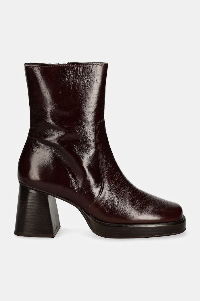Jonak botki skórzane BRIGAND CUIR BRILLANT 6001340 bordowy AW25