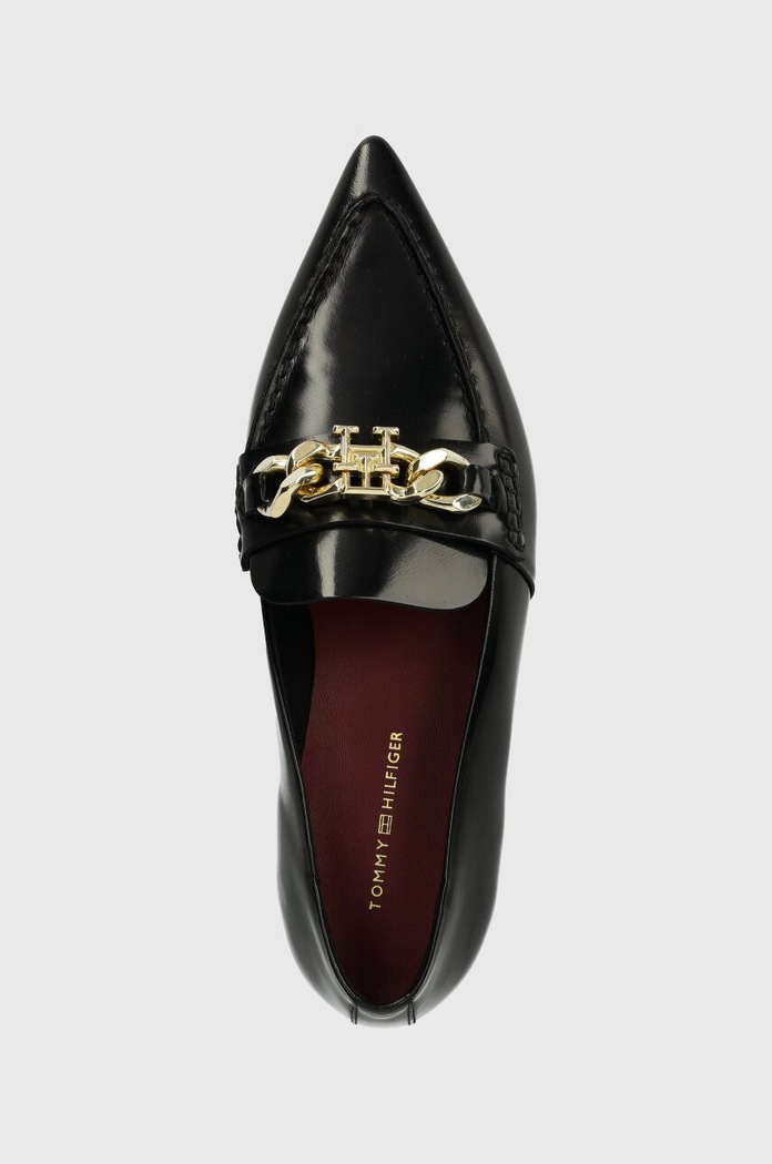 Kožené balerínky Tommy Hilfiger TH CHAIN POINTY BALLERINA čierna FW0FW07510