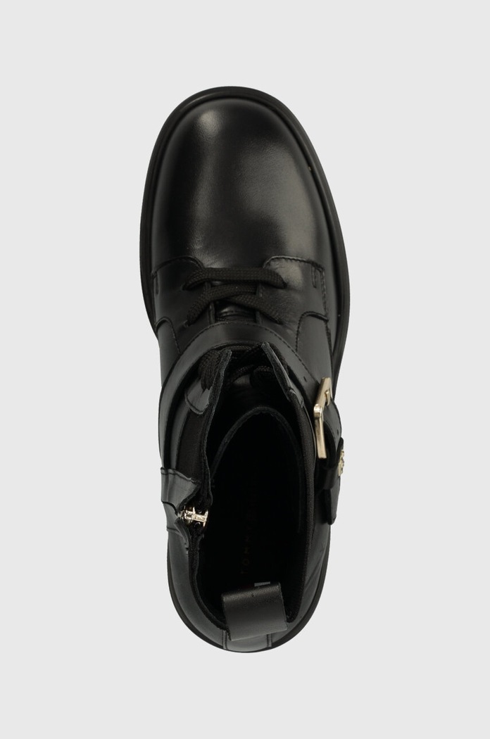 Kožené kotníkové boty Tommy Hilfiger TOMMY BELT LEATHER BOOT černá FW0FW07526