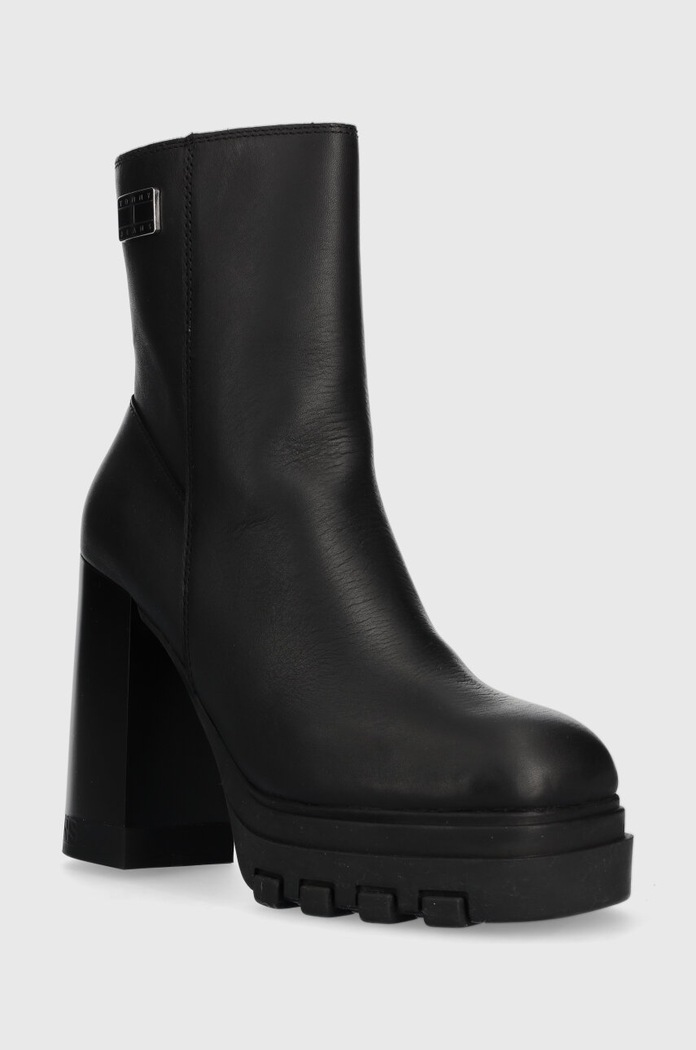 Kožené kotníkové boty Tommy Jeans TJW HIGH HEEL ANKLE BOOT EN0EN02256 černá AW23