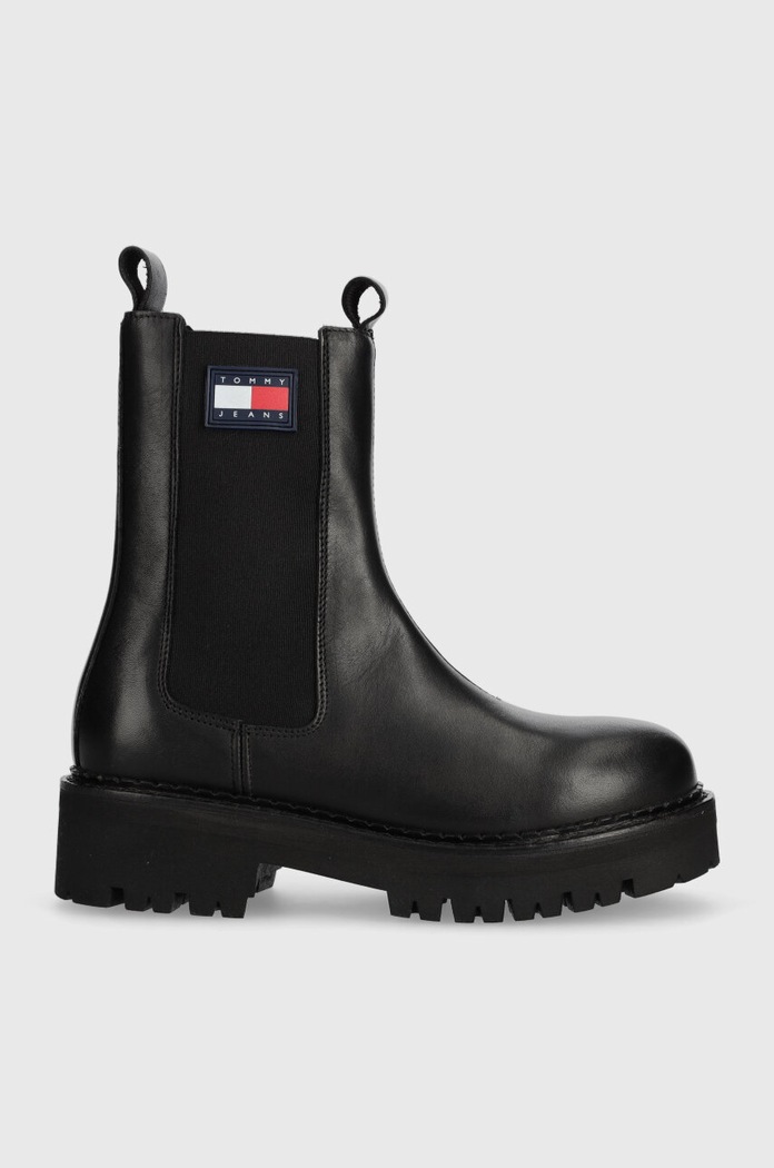 Tommy Jeans ghete chelsea de piele TJW URBAN CHELSEA neizolat negru EN0EN02298