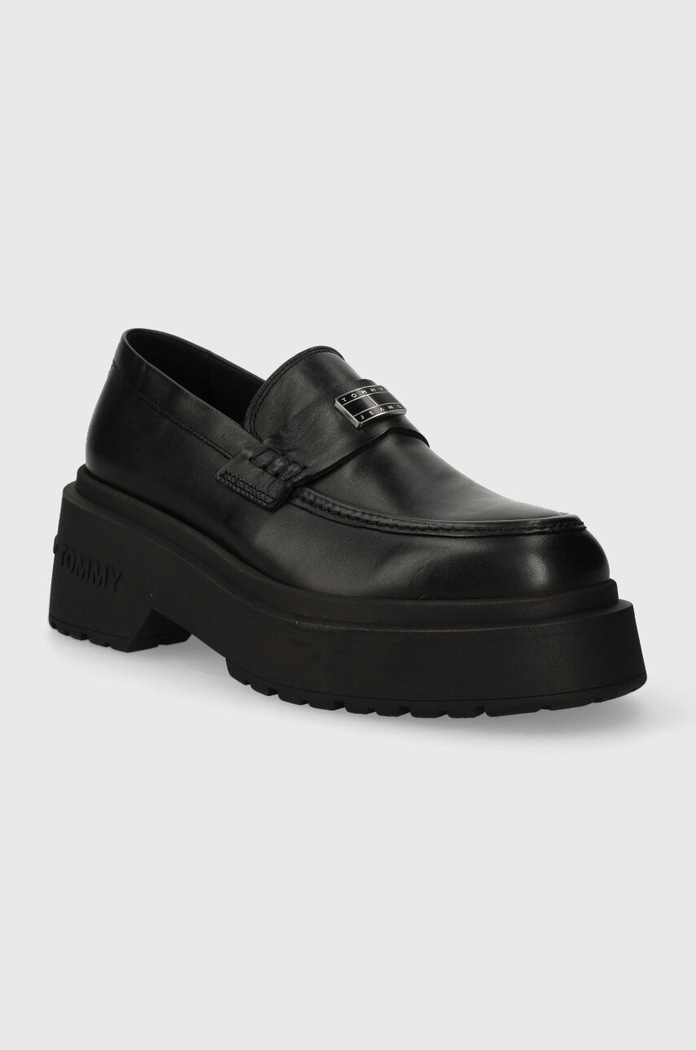 Кожени мокасини Tommy Jeans TJW CHUNKY LOAFER EN0EN02320 черен AW23