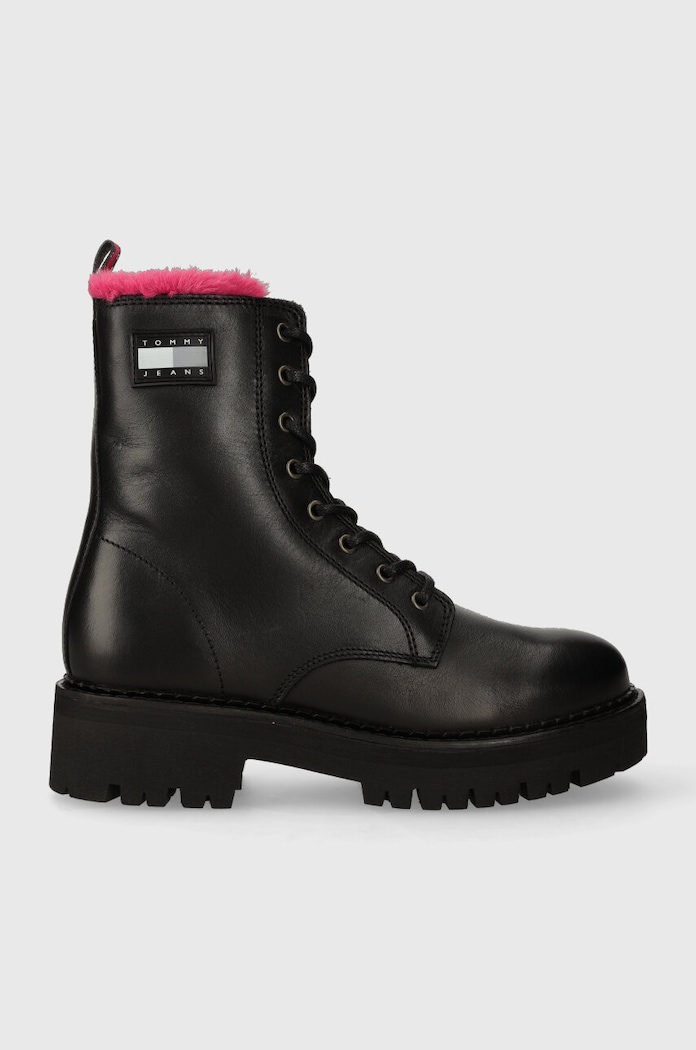 Кожени кубинки Tommy Jeans TJW W URBAN BOOT SMOOTH LTR WL гладка кожа черен EN0EN02402