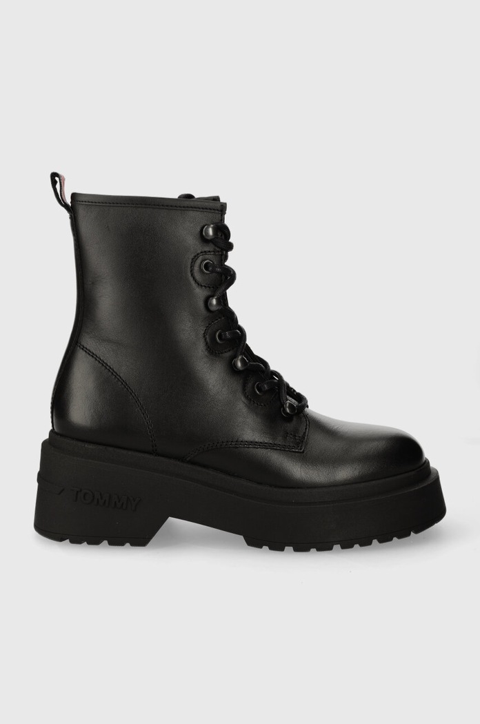 Tommy Jeans Workery skórzane TJW LACE UP BOOT CHUNKY czarny EN0EN02404