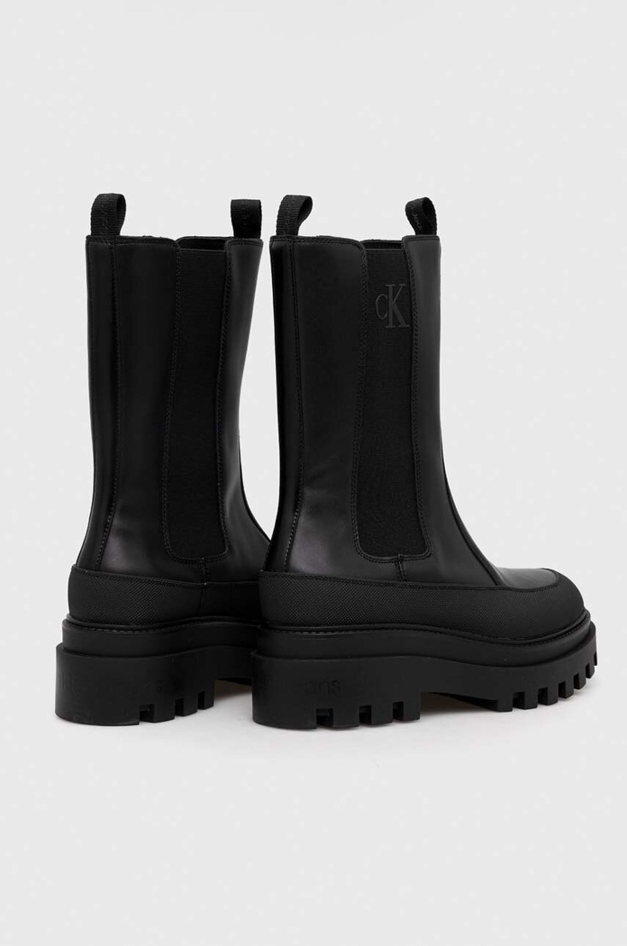 Boty Kožené kotníkové boty Calvin Klein Jeans FLATFORM CHELSEA BOOT LTH WN YW0YW01111 černá