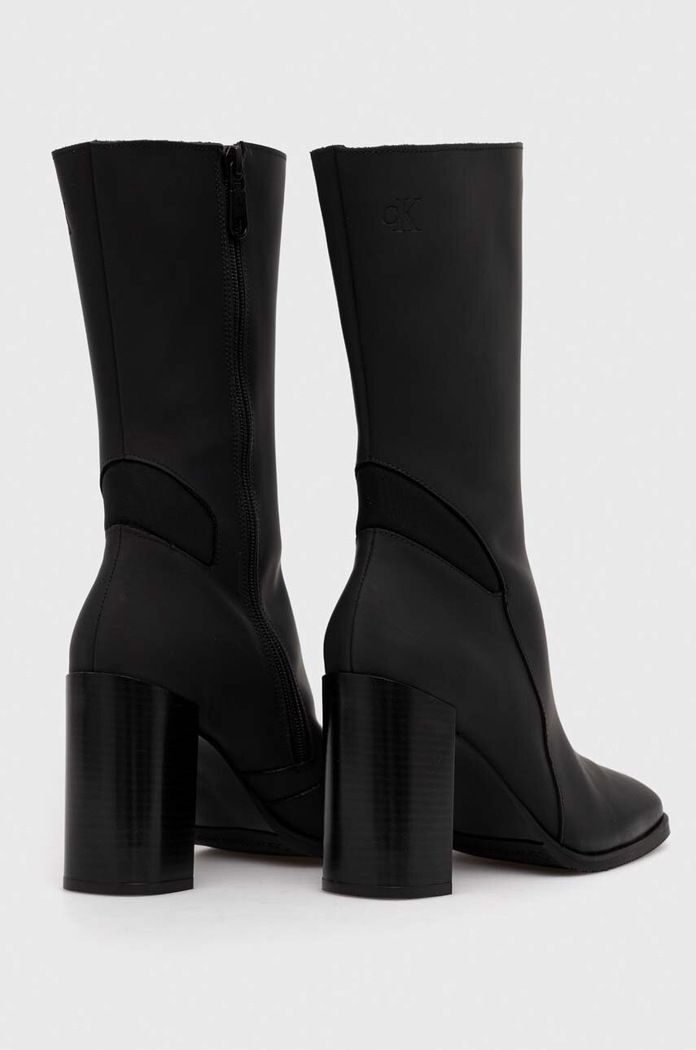 Cipők Calvin Klein Jeans bőr csizma HEEL ZIP BOOT LTH WN YW0YW01113 fekete