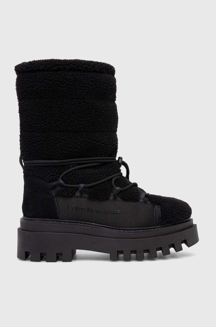 Calvin Klein Jeans śniegowce FLATFORM SNOW BOOT SHERPA WN ocieplane czarny YW0YW01195
