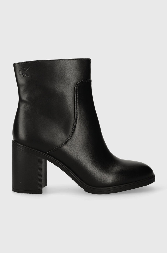 Кожени боти Calvin Klein Jeans MID BLOCK HEEL BOOT LTH WN гладка кожа черен YW0YW01259