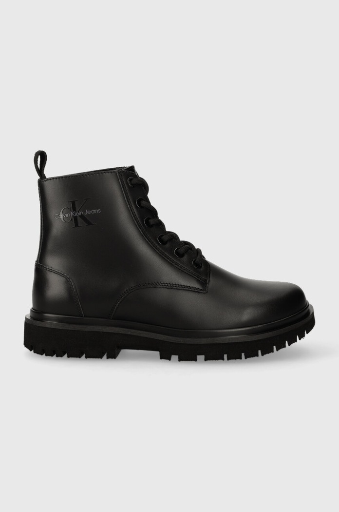 Nízké kozačky Calvin Klein Jeans EVA MID LACE UP BOOT LTH WN bez podpatku černá YW0YW01263