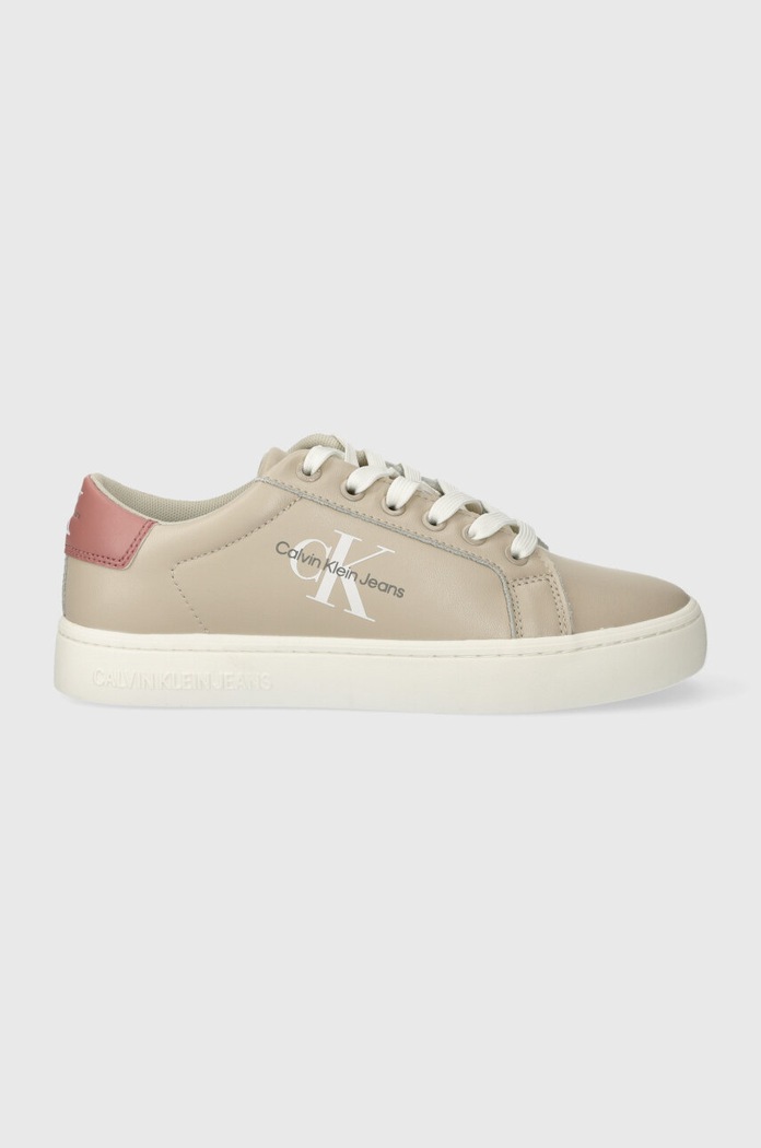 Kožené sneakers boty Calvin Klein Jeans CLASSIC CUPSOLE LACE UP Planet friendly béžová YW0YW01269