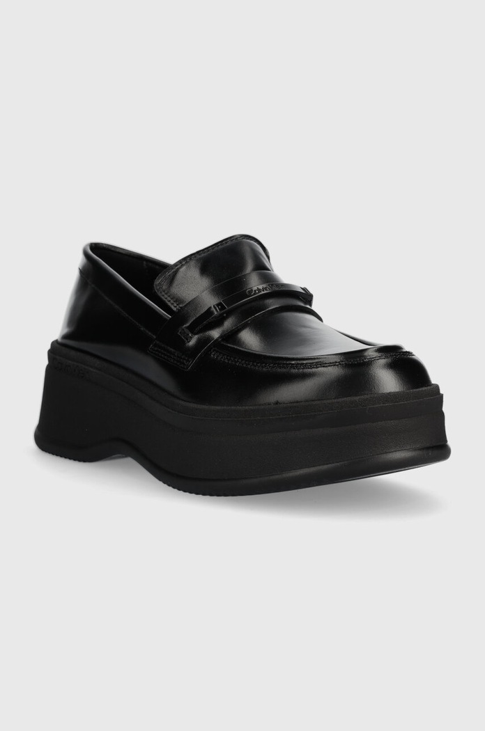 Kožne mokasinke Calvin Klein PITCHED LOAFER W/HW HW0HW01817 crna AW23