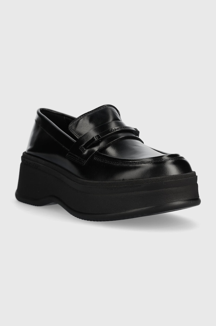 Kožne mokasinke Calvin Klein PITCHED LOAFER W/HW HW0HW01817 crna AW23