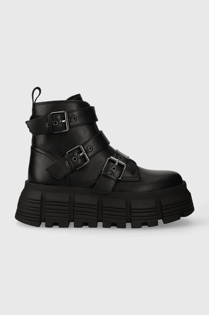 Μποτάκια Buffalo Ava Ankle Boot απομίμηση λείου δέρματος μαύρο 1224016.BLK