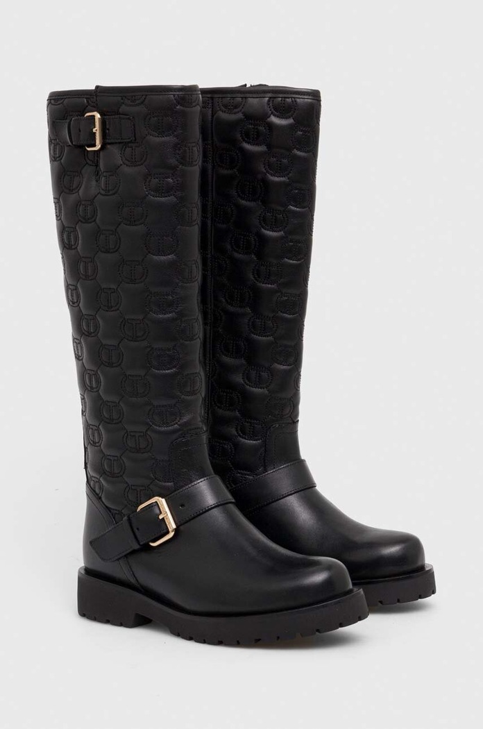 Twinset kozaki skórzane 232TCT058.00006 czarny AW23